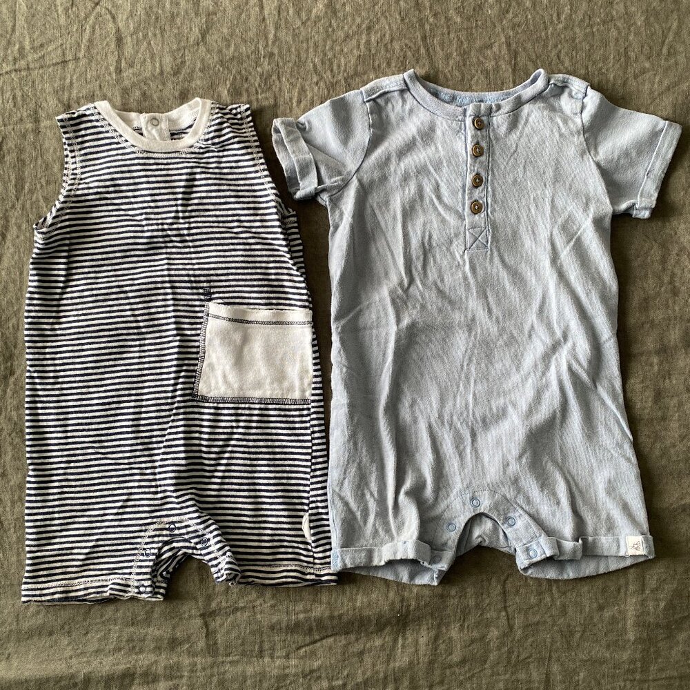 2 Burt's Bees Baby Rompers, 12 month